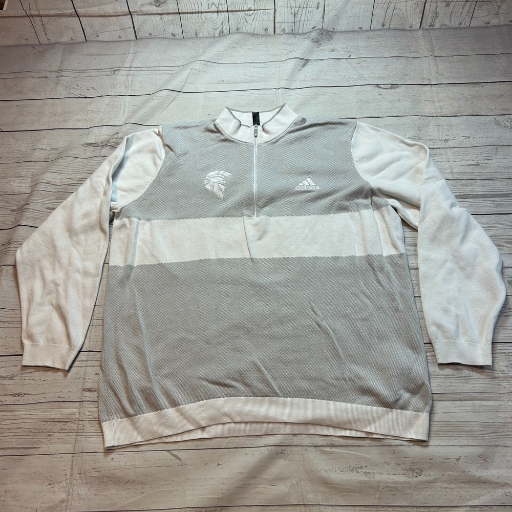 Adidas Sweater Gray White 1/4 Zip Pullover Spartans Men's Size XL